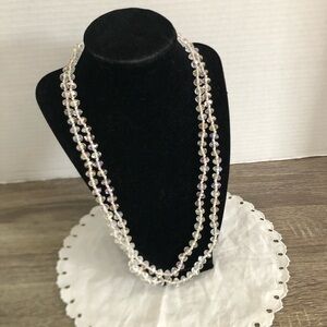 Vtg Hand Knotted Aurora Borealis Crystal Beaded Necklace